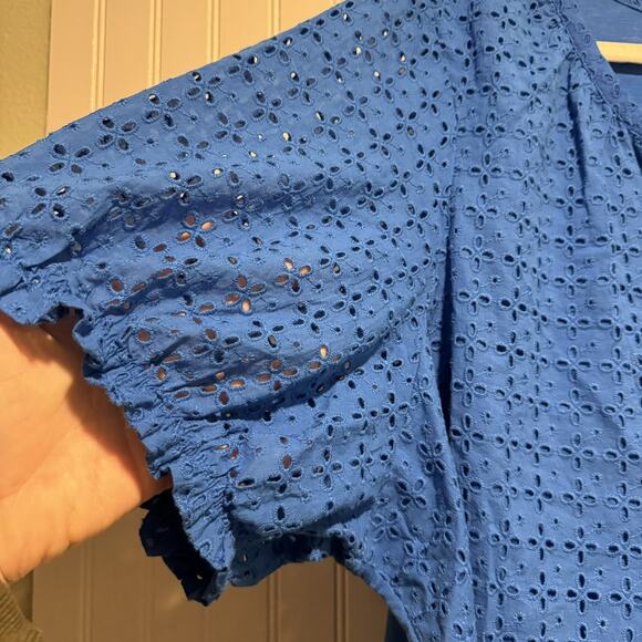 Lane Bryant Cobalt Blue Eyelet Cotton Top V Neck Plus Size 26/28 - Picture 3 of 7